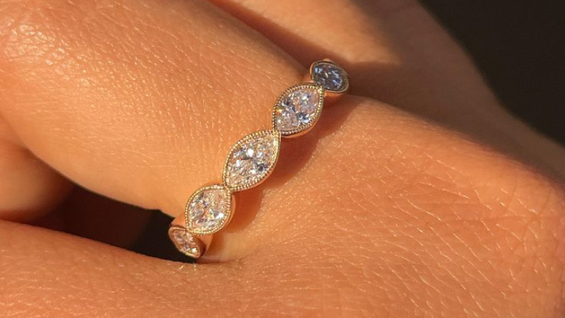 moissanite milgrain wedding band