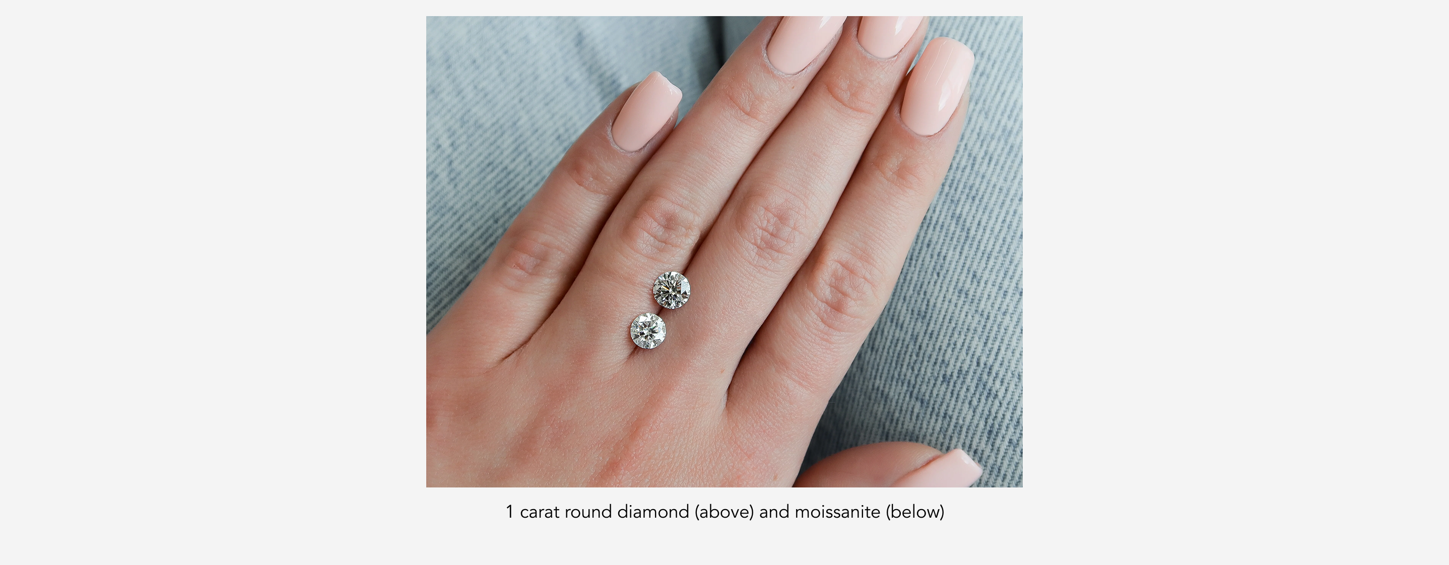 1 carat round diamond (above) and moissanite (below)