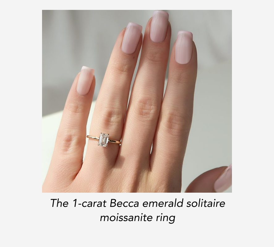 The 1-carat Becca emerald solitaire moissanite ring