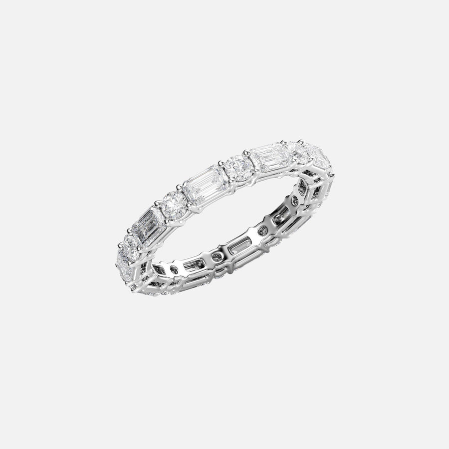  Alternating Emerald And Round Basket Eternity Ring 18k White Gold 2 6 002