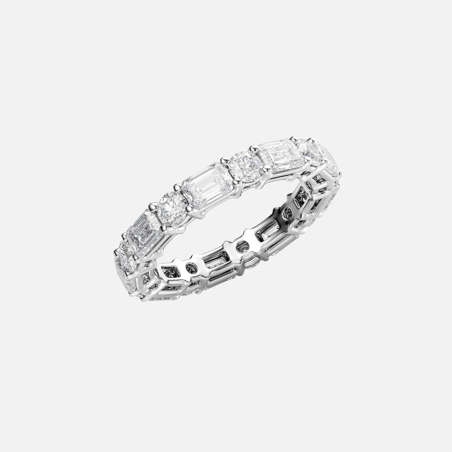  Alternating Emerald And Round Basket Eternity Ring 18k White Gold 4 0 002