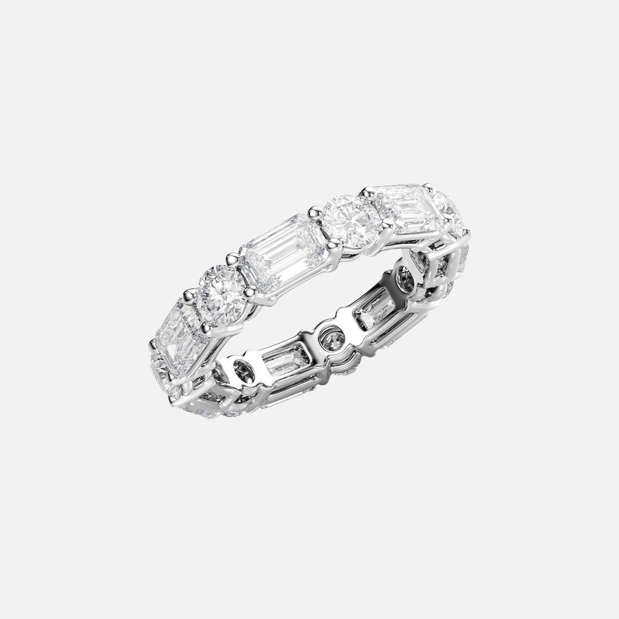  Alternating Emerald And Round Basket Eternity Ring 18k White Gold 5 0 002