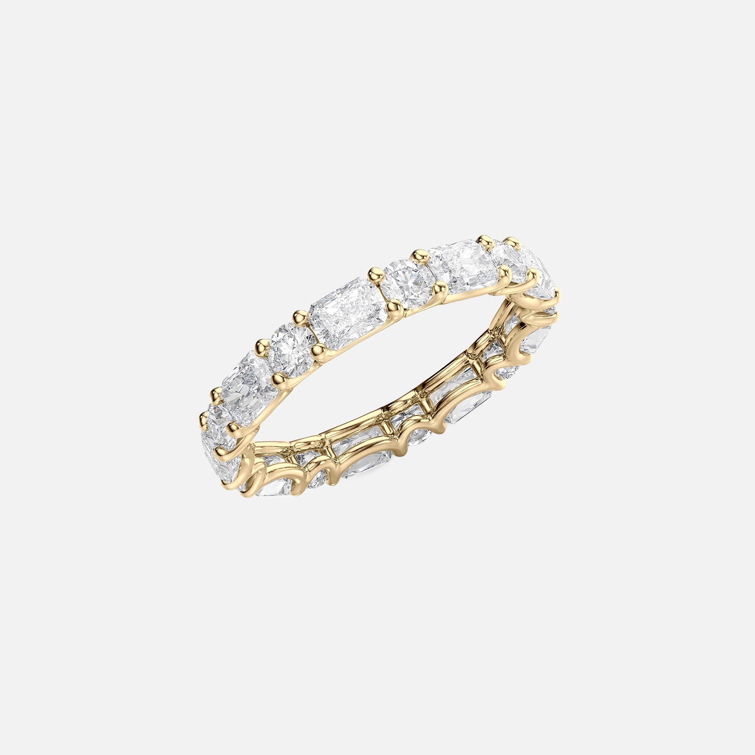  Alternating Radiant And Round U Prong Eternity Ring 14k Yellow Gold 2 8 002