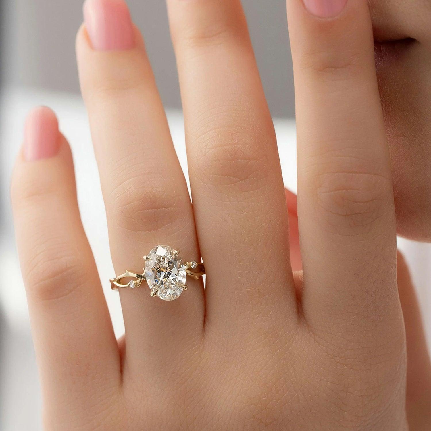 The Nature Blissful Oval Side Stone Moissanite Ring - KNT - Engagement Rings, Wedding Bands & Fine Jewelry