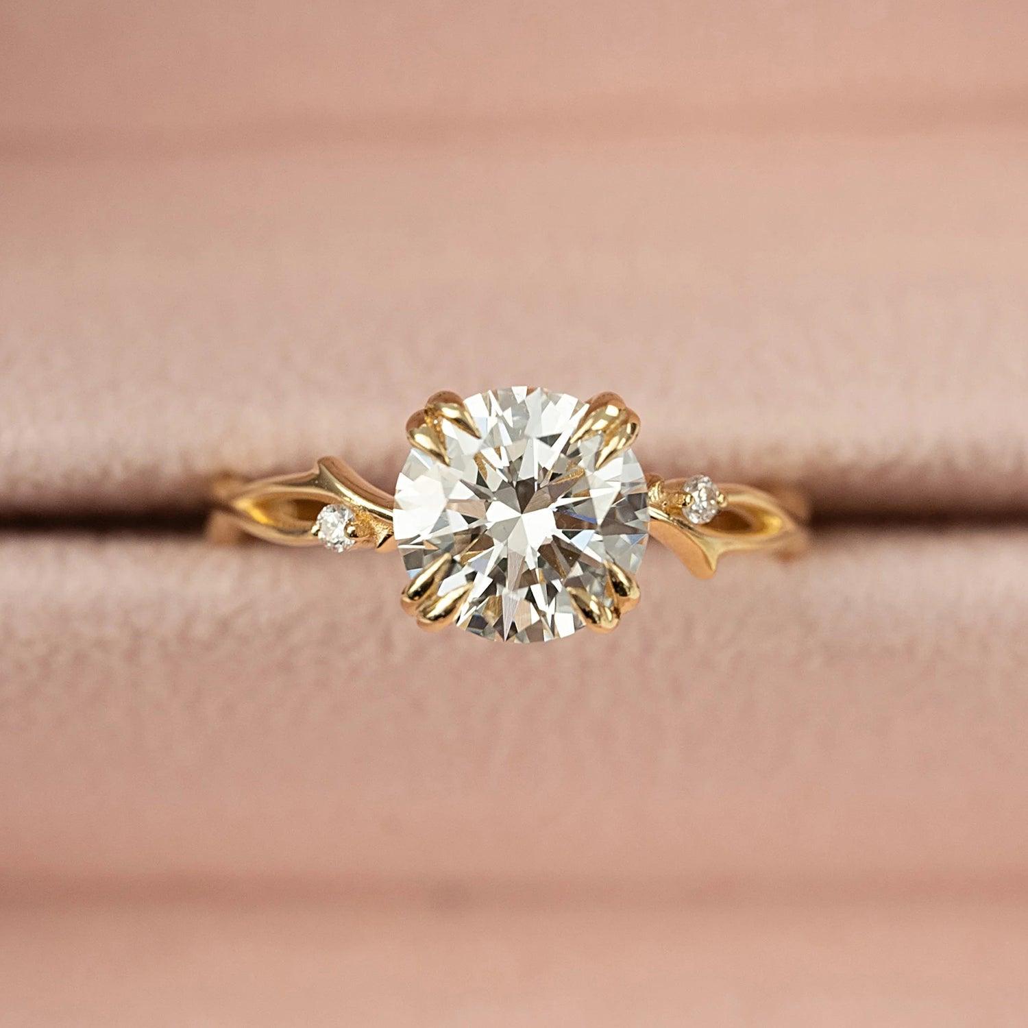 The Nature Blissful Round Side Stone Moissanite Ring - KNT - Engagement Rings, Wedding Bands & Fine Jewelry