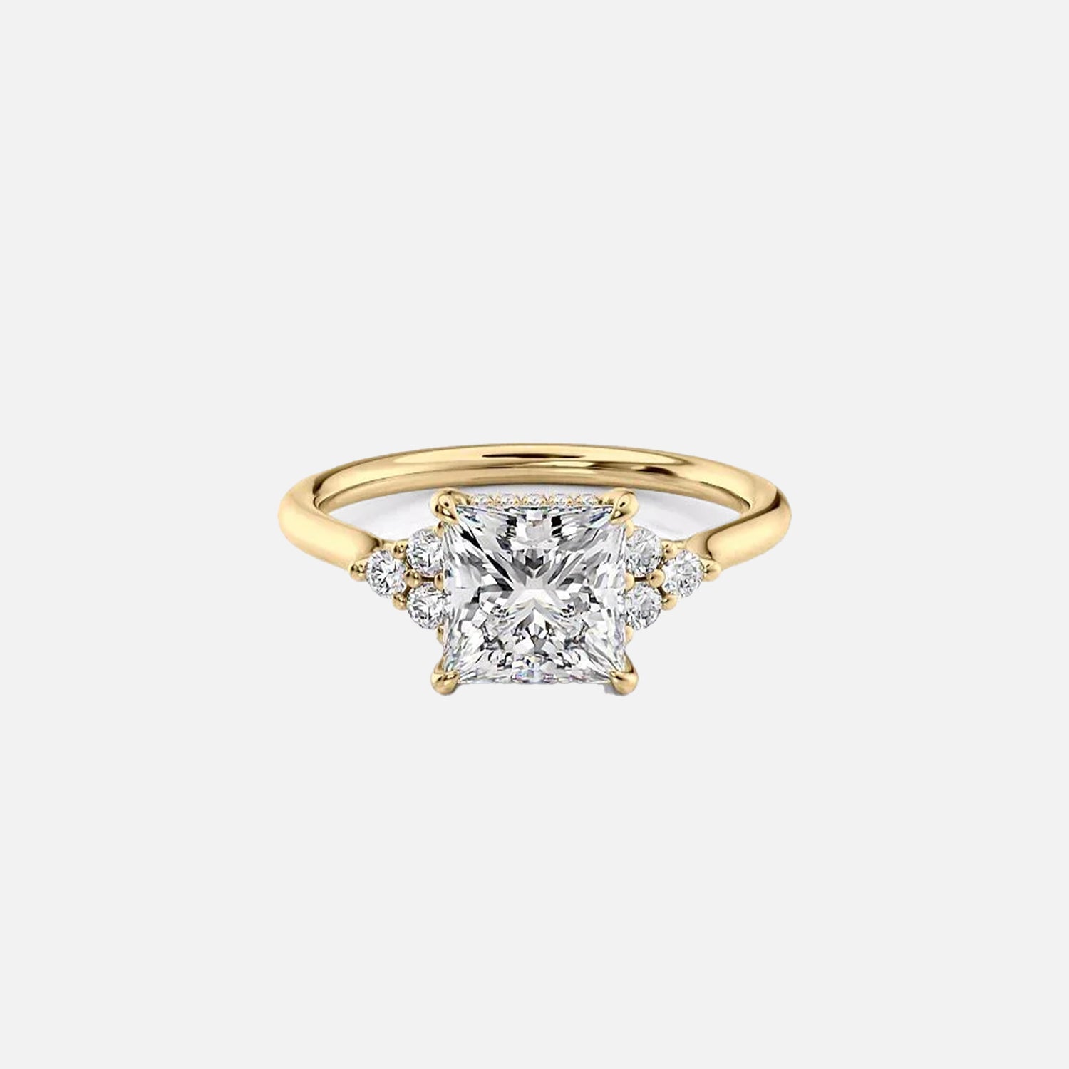 The Side Stone Catharina Princess Solitaire Moissanite Ring - KNT - Engagement Rings, Wedding Bands & Fine Jewelry