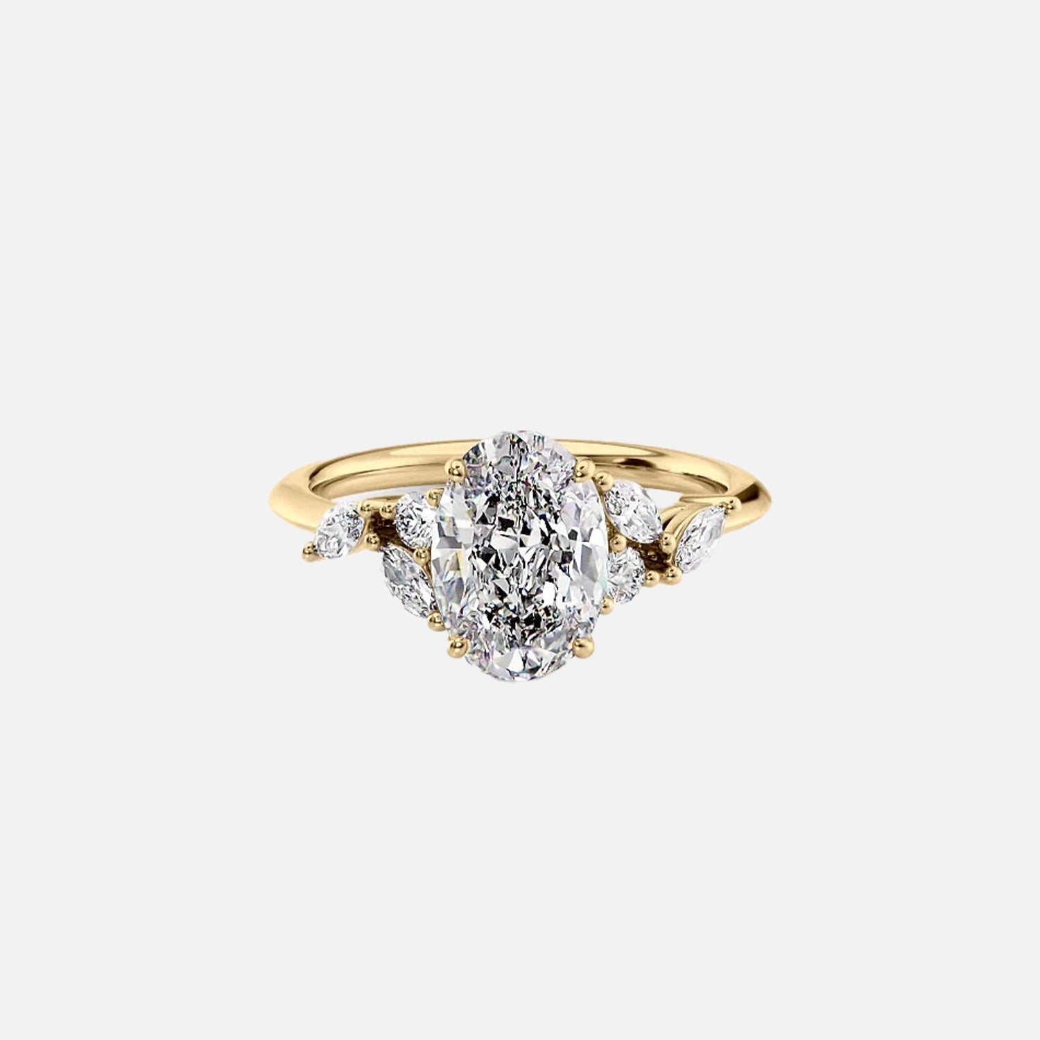 The Side Stone Daisy Oval Moissanite Ring - KNT - Engagement Rings, Wedding Bands & Fine Jewelry