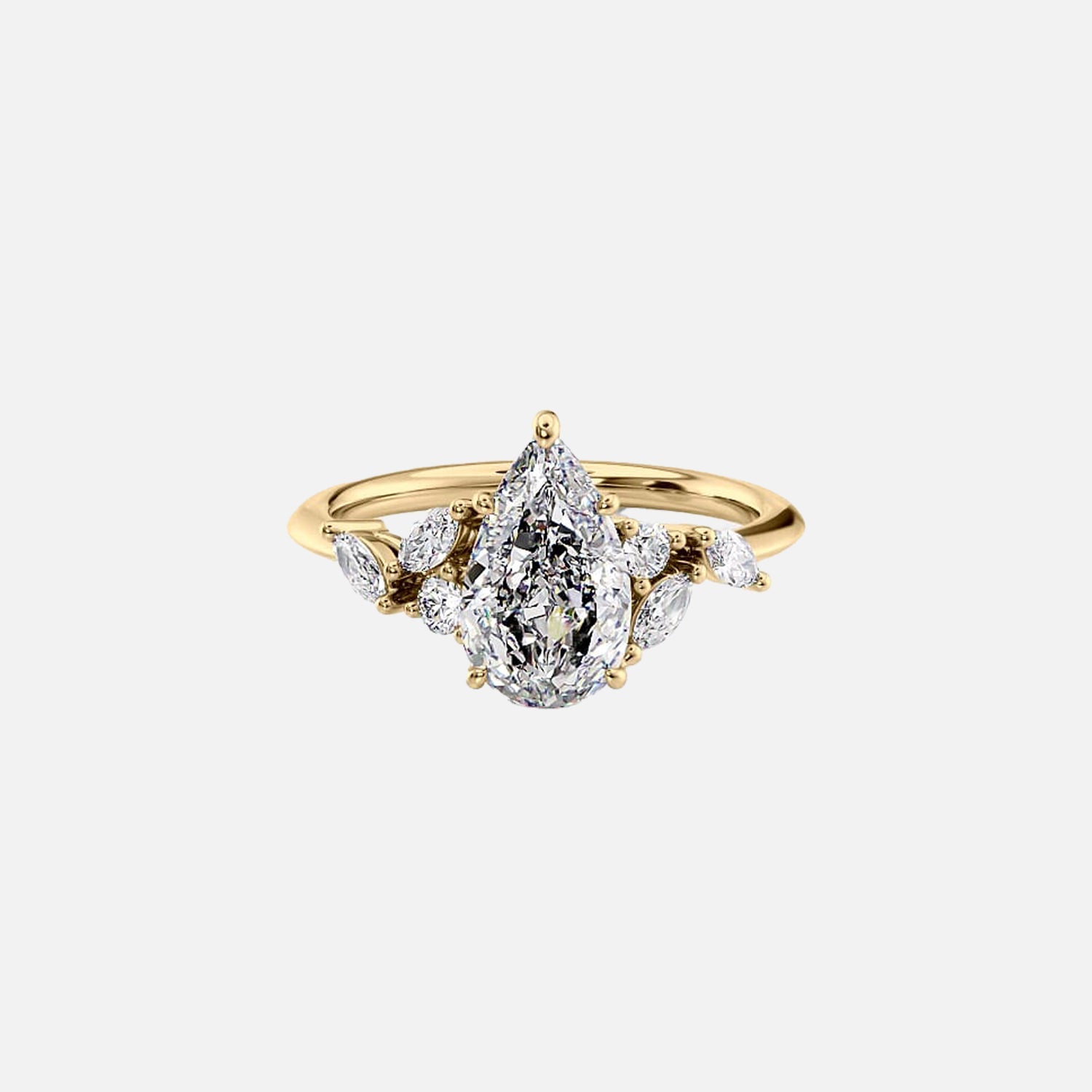 The Side Stone Daisy Pear Moissanite Ring - KNT - Engagement Rings, Wedding Bands & Fine Jewelry