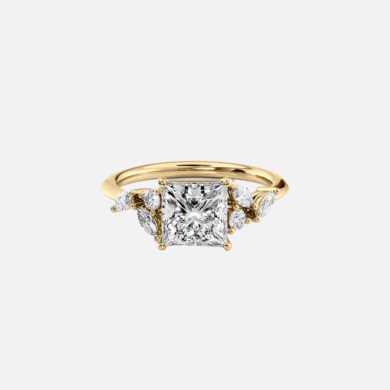 The Side Stone Daisy Princess Moissanite Ring - KNT - Engagement Rings, Wedding Bands & Fine Jewelry
