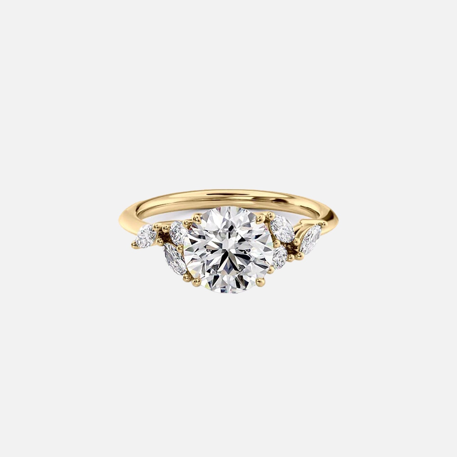The Side Stone Daisy Round Moissanite Ring - KNT - Engagement Rings, Wedding Bands & Fine Jewelry