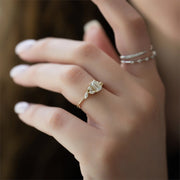 The Side Stone Daisy Emerald Moissanite Ring - KNT - Engagement Rings, Wedding Bands & Fine Jewelry