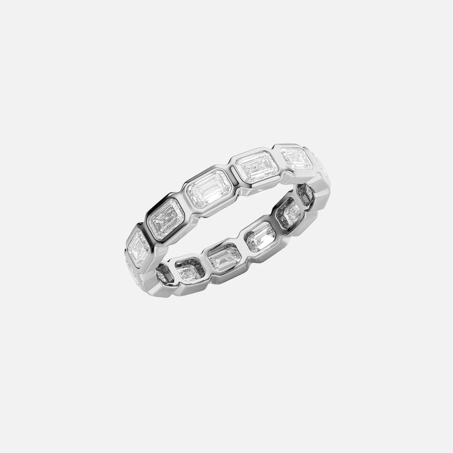  East West Emerald Bezel Eternity Ring 18k White Gold 2 5 002