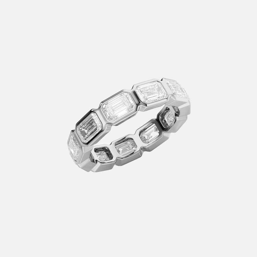  East West Emerald Bezel Eternity Ring 18k White Gold 4 5 002