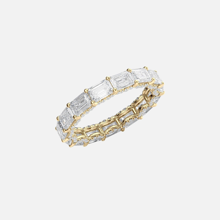  East West Emerald U Pave Prong Eternity Ring 18k Yellow Gold 4 8 002