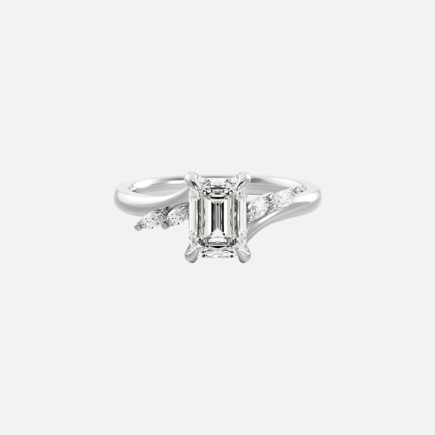The Side Stone Elara Emerald Moissanite Ring - KNT - Engagement Rings, Wedding Bands & Fine Jewelry