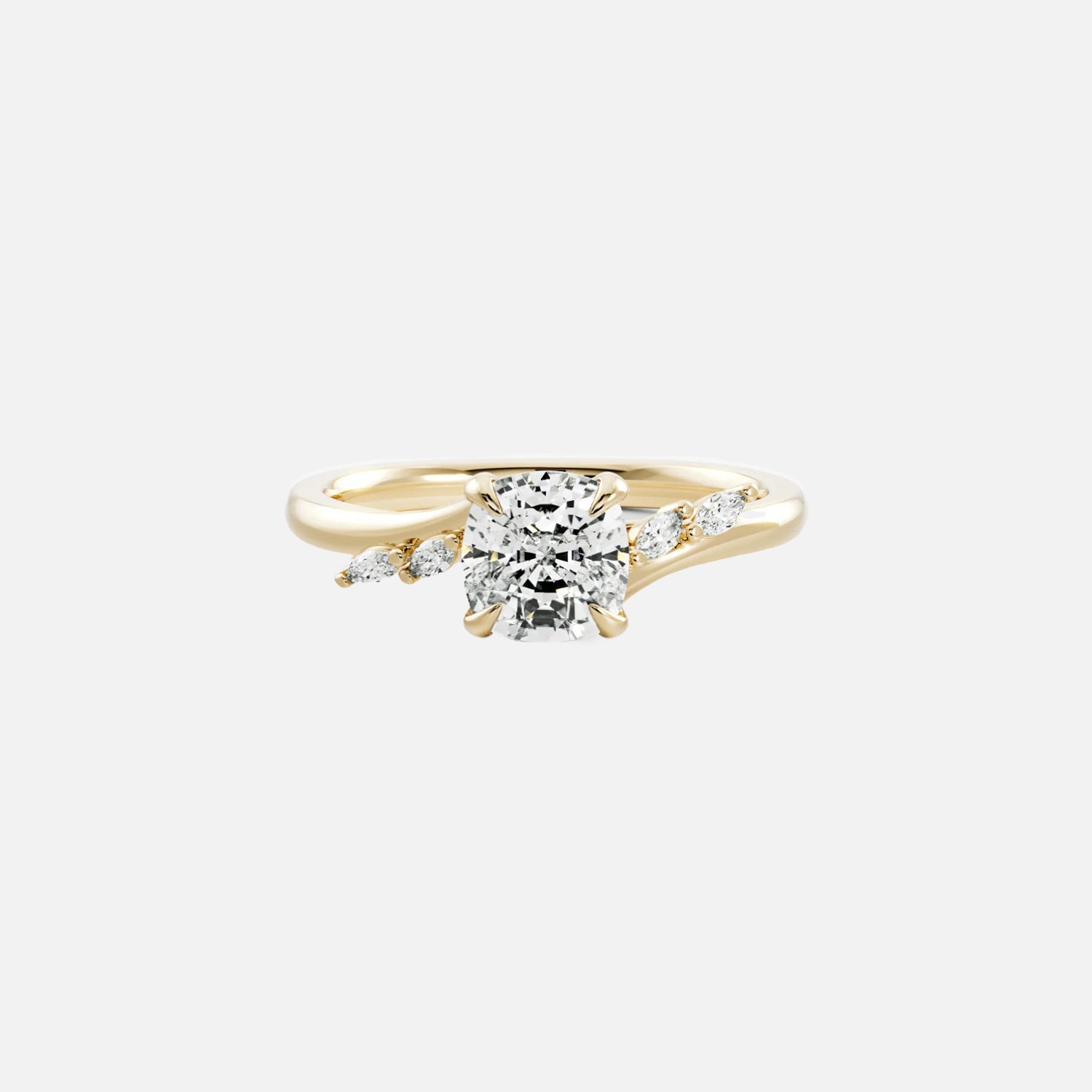 The Side Stone Elara Cushion Moissanite Ring - KNT - Engagement Rings, Wedding Bands & Fine Jewelry