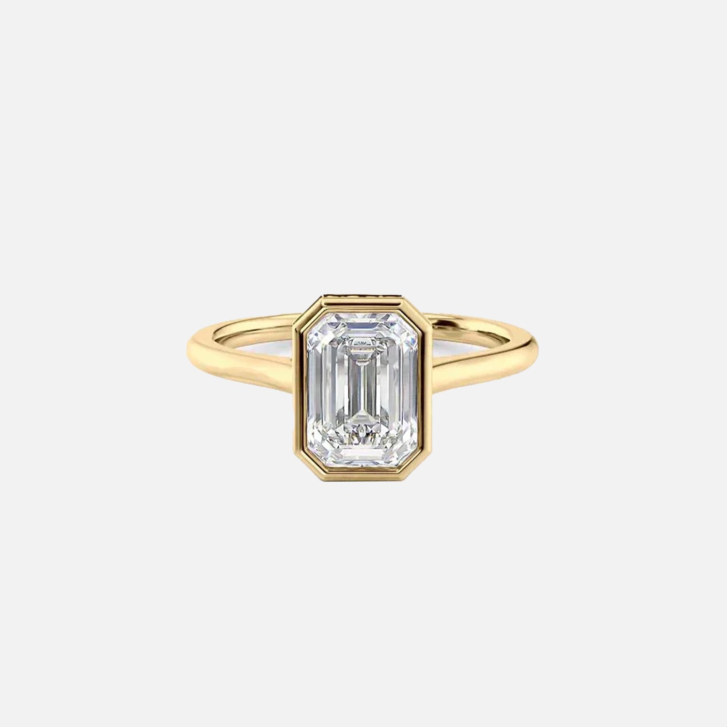 The Bezel Helena Emerald Solitaire Moissanite Ring - KNT - Engagement Rings, Wedding Bands & Fine Jewelry