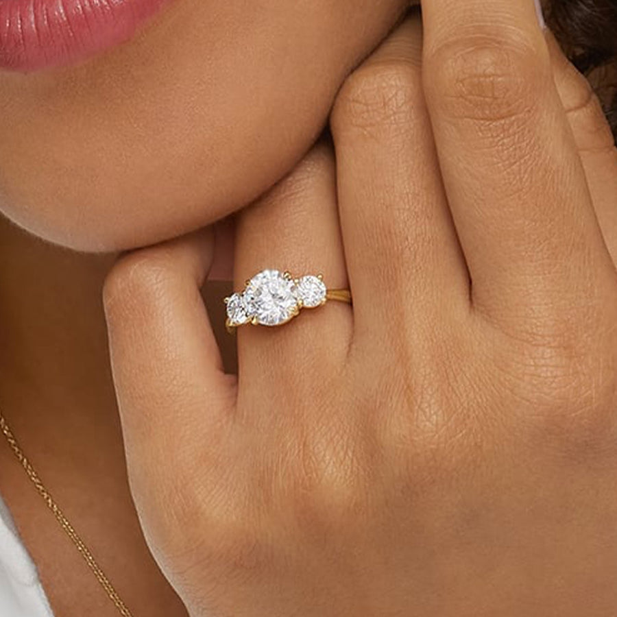 The Three Stone Luna Round Moissanite Ring - KNT - Engagement Rings, Wedding Bands & Fine Jewelry