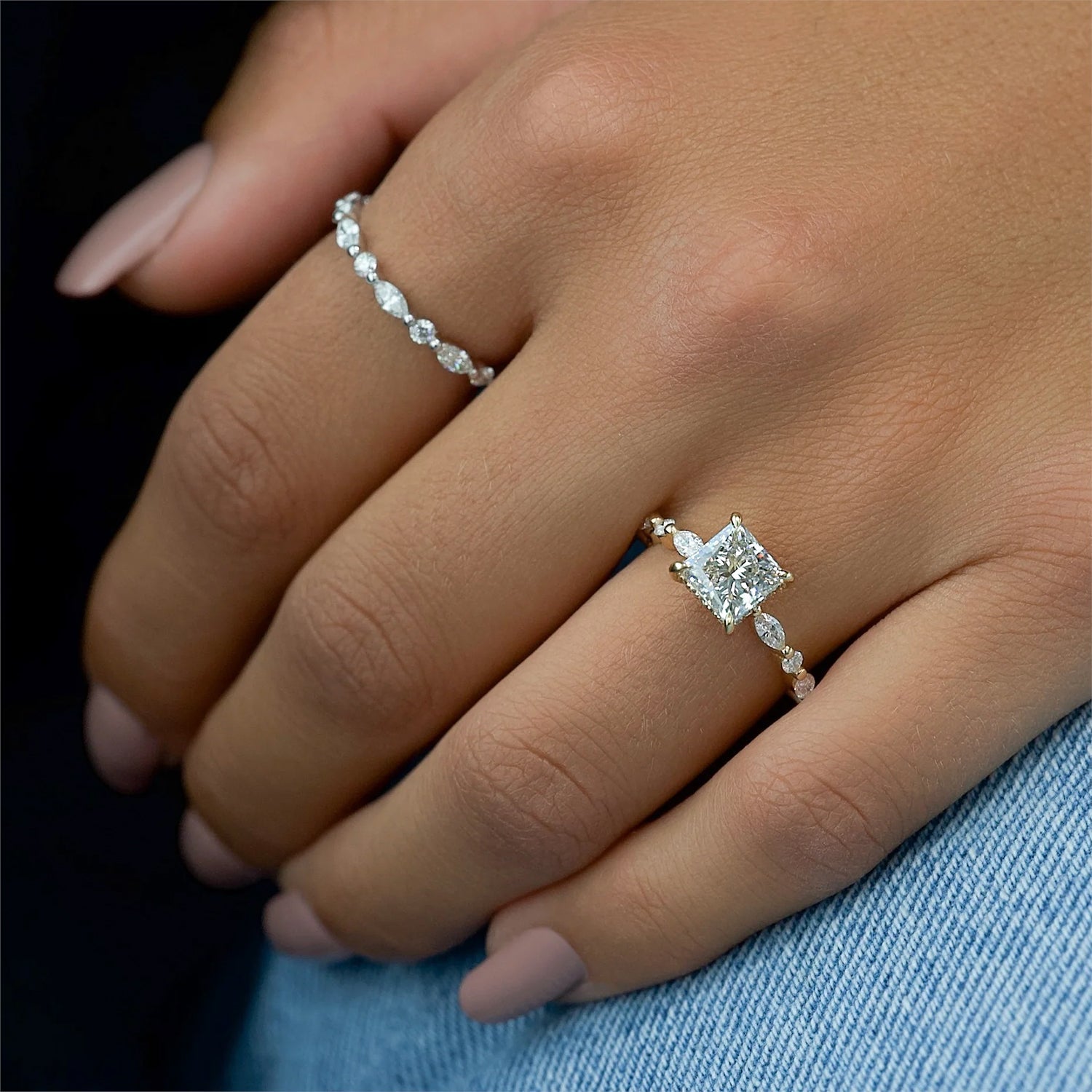 The Hidden Halo Marianne Princess Pave Moissanite Ring - KNT - Engagement Rings, Wedding Bands & Fine Jewelry