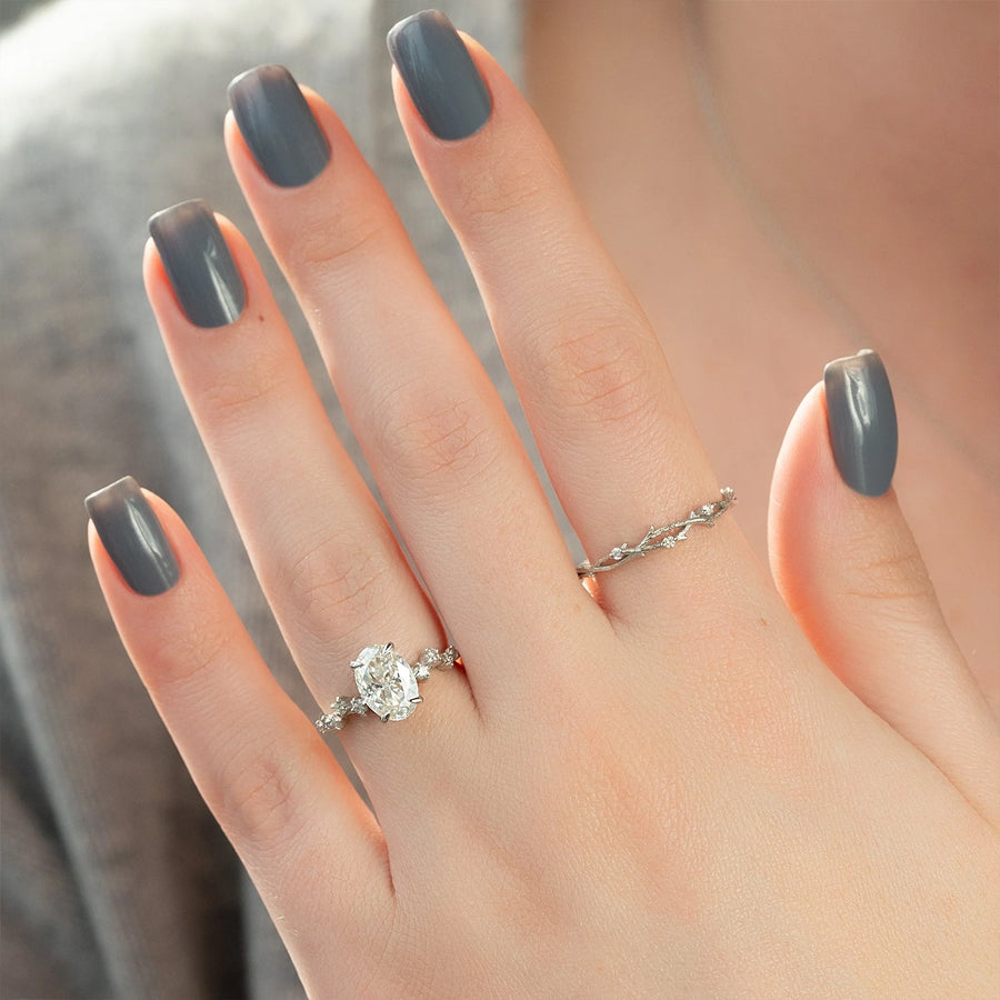 The Hidden Halo Stellar Oval Side Stone Moissanite Ring - KNT - Engagement Rings, Wedding Bands & Fine Jewelry