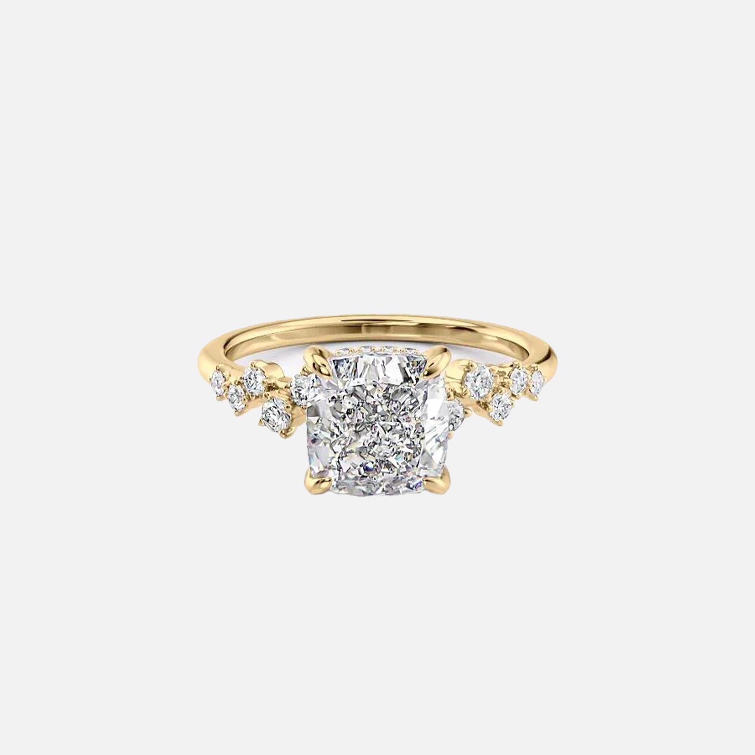 The Hidden Halo Stellar Cushion Side Stone Moissanite Ring - KNT - Engagement Rings, Wedding Bands & Fine Jewelry