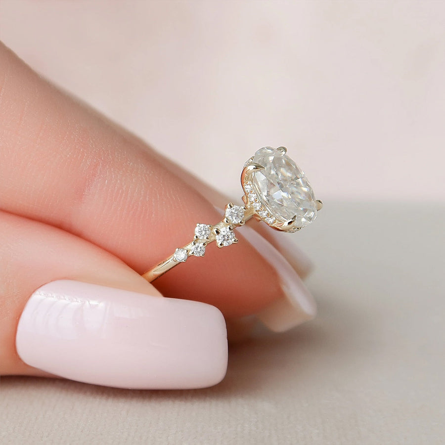 The Hidden Halo Stellar Oval Side Stone Moissanite Ring - KNT - Engagement Rings, Wedding Bands & Fine Jewelry