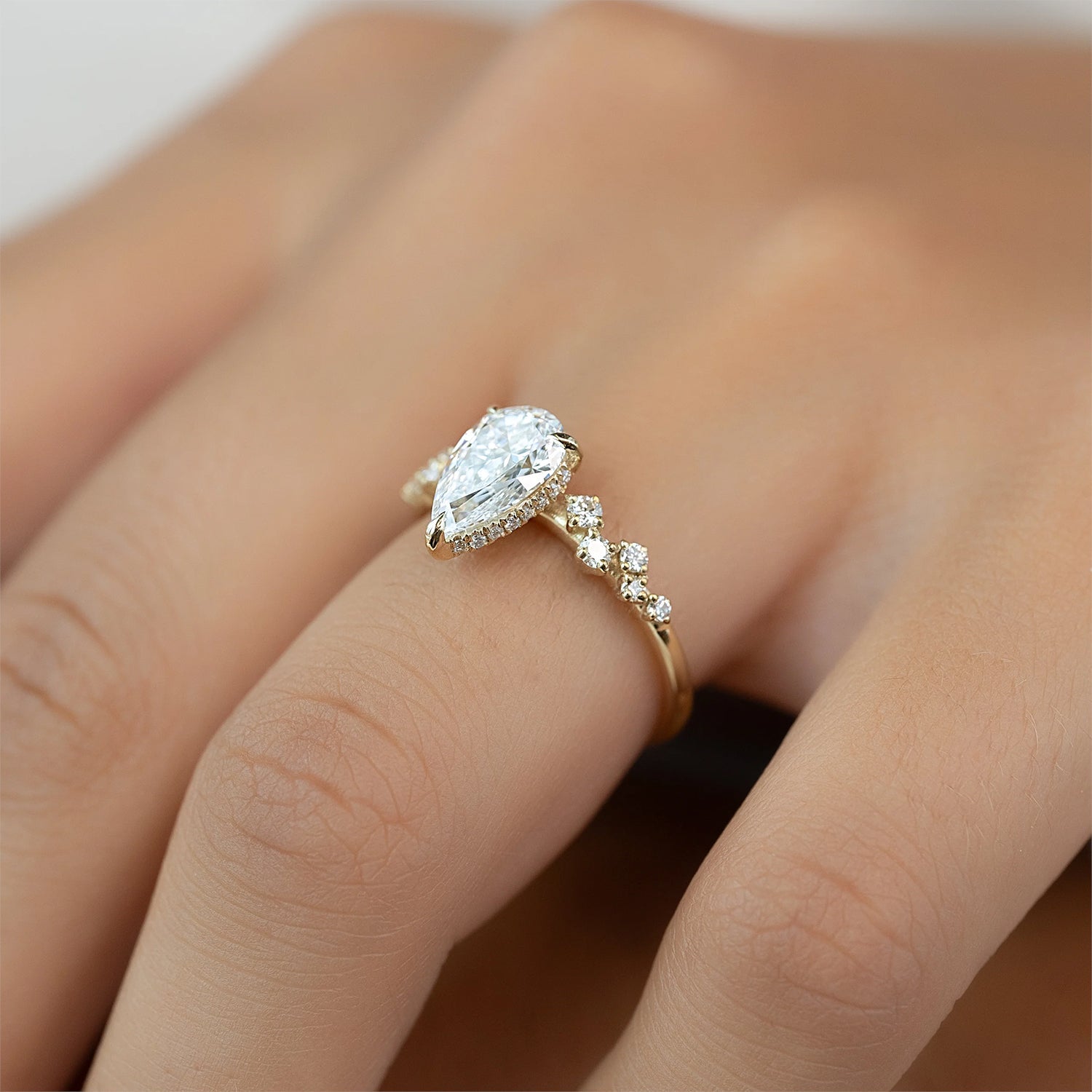 The Hidden Halo Stellar Pear Side Stone Moissanite Ring - KNT - Engagement Rings, Wedding Bands & Fine Jewelry