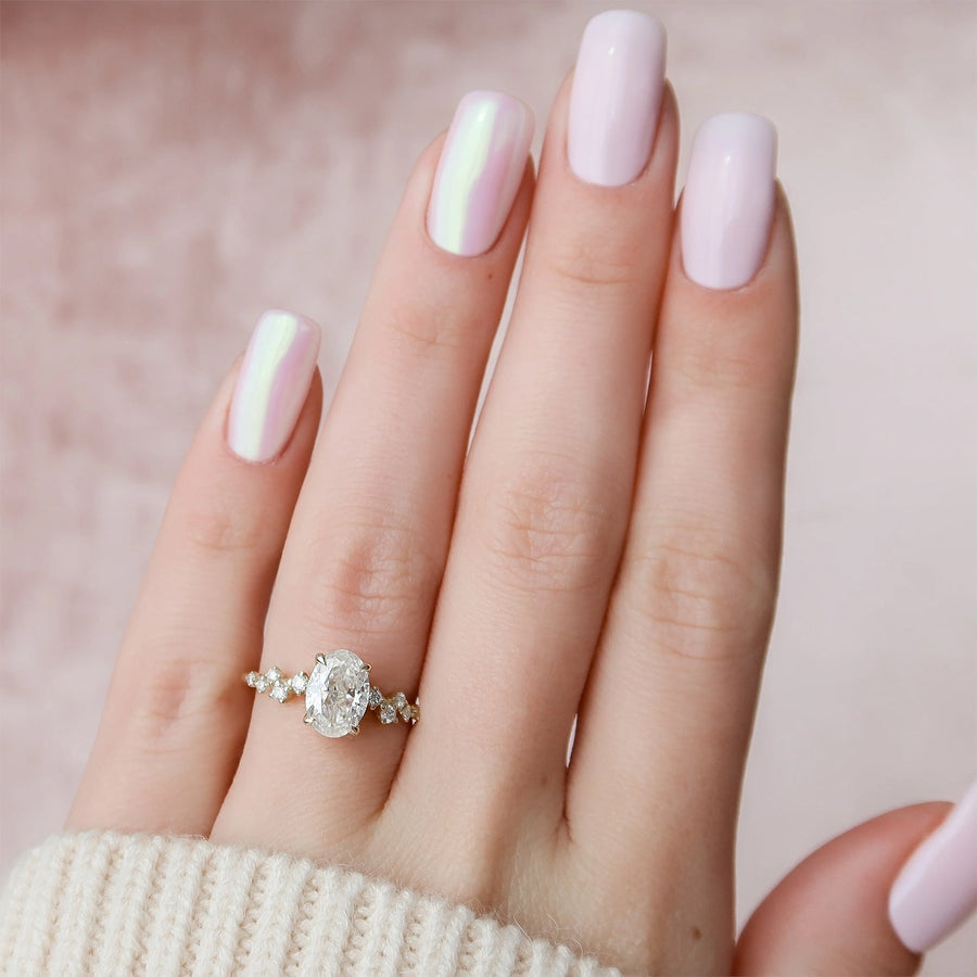 The Hidden Halo Stellar Oval Side Stone Moissanite Ring - KNT - Engagement Rings, Wedding Bands & Fine Jewelry