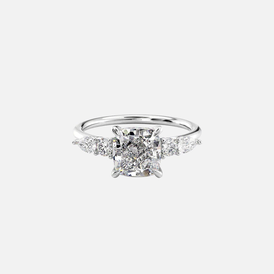 The Abigail Cushion Moissanite Ring 18k White Gold 001
