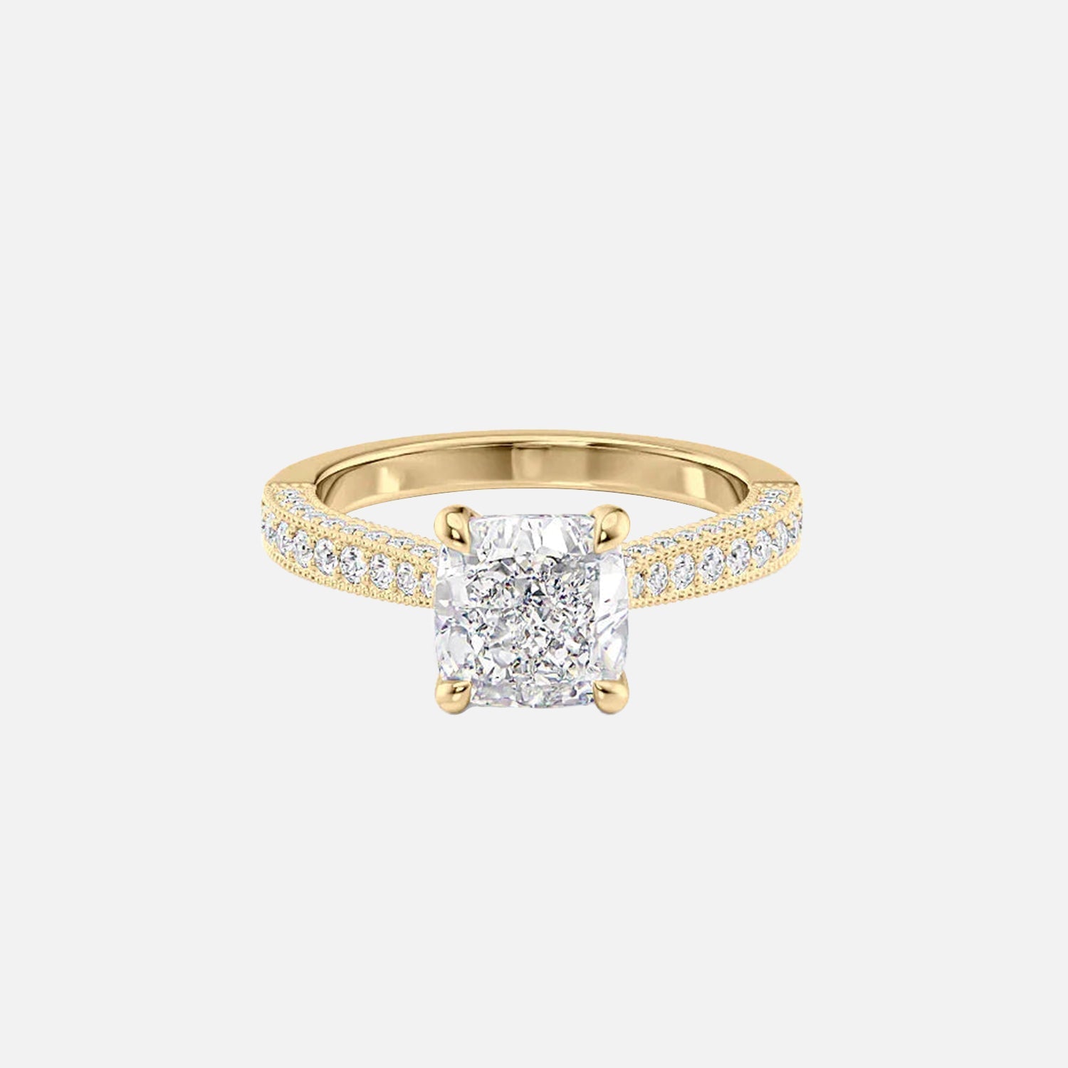 The Catherine Cushion Moissanite Ring 14k Yellow Gold 001