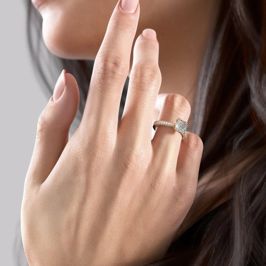  The Catherine Cushion Moissanite Ring 14k Yellow Gold 004