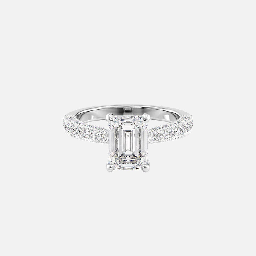  The Catherine Emerald Moissanite Ring 18k White Gold 001