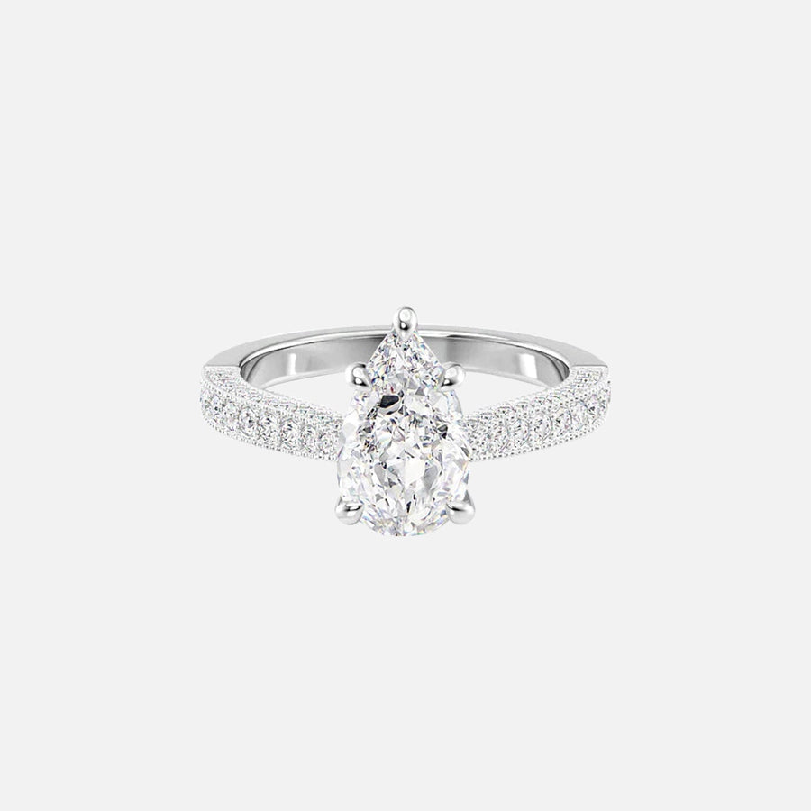  The Catherine Pear Moissanite Ring 18k White Gold 001