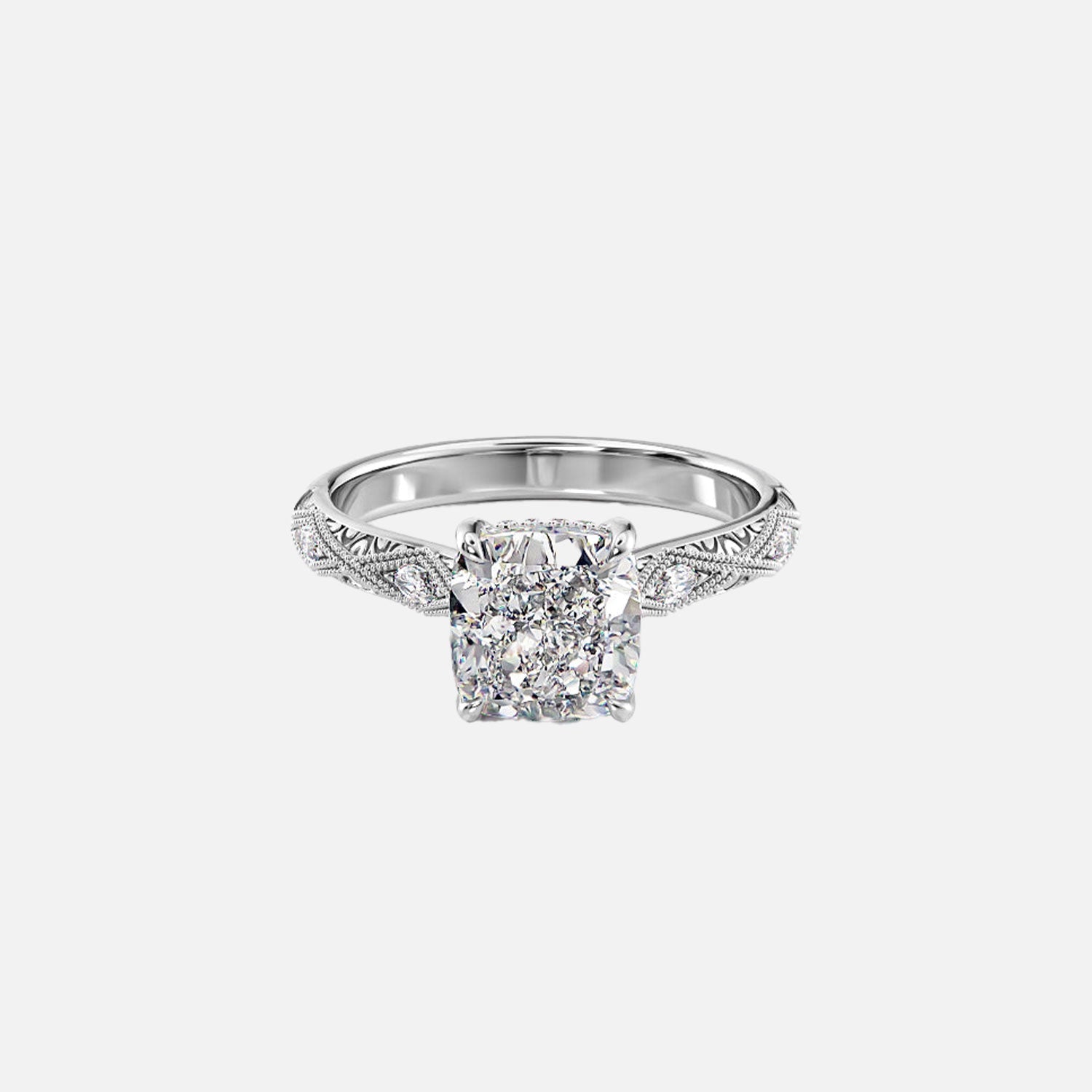  The Claudia Cushion Moissanite Ring 14k White Gold 001
