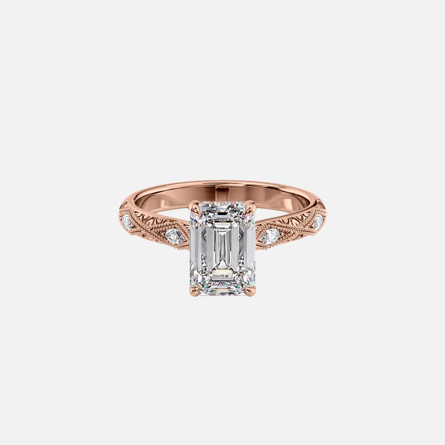  The Claudia Emerald Lab Diamond Ring 14k Rose Gold 001