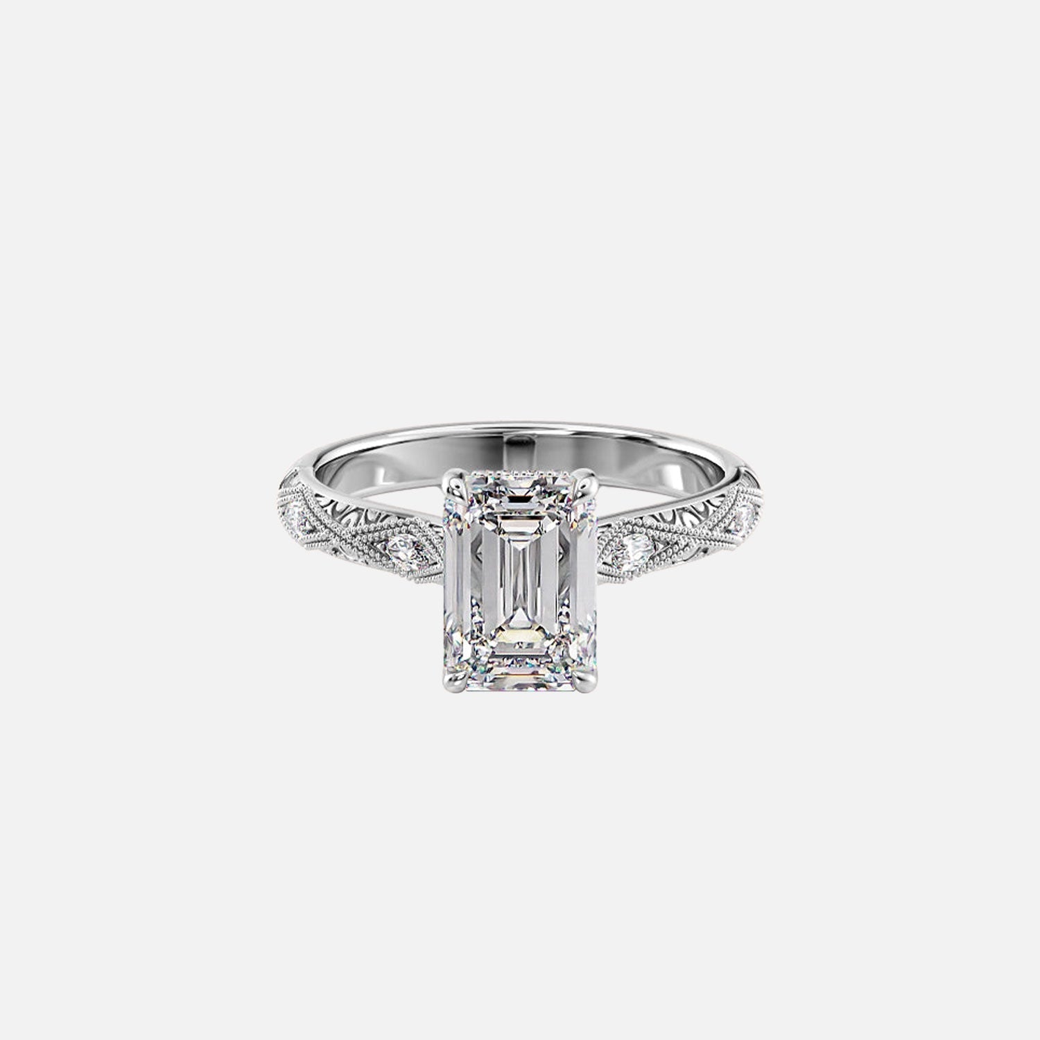  The Claudia Emerald Lab Diamond Ring 14k White Gold 001