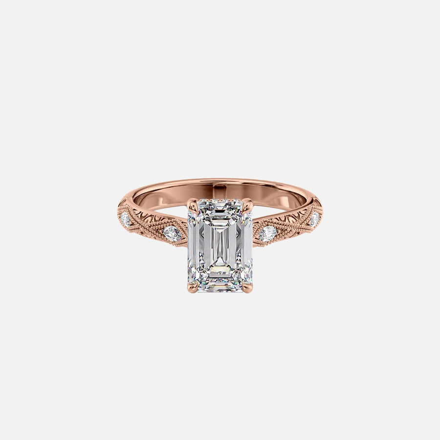  The Claudia Emerald Moissanite Ring 14k Rose Gold 001