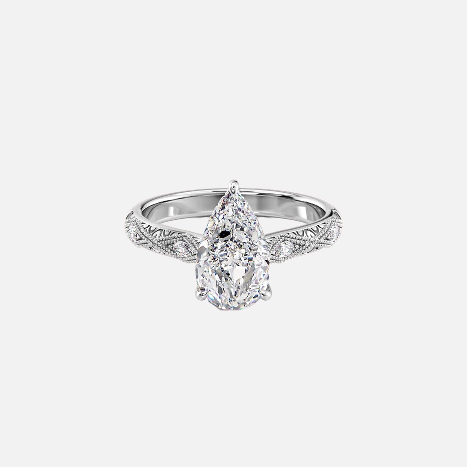  The Claudia Pear Moissanite Ring 14k White Gold 001