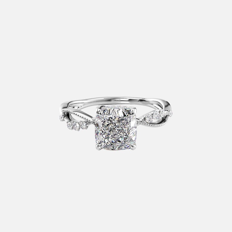  The Daisy Cushion Lab Diamond Ring 14k White Gold 001