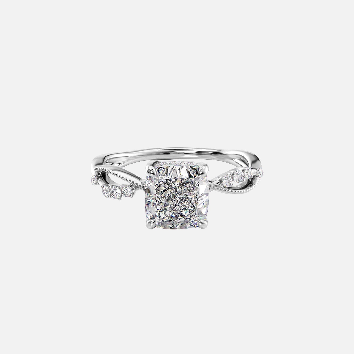  The Daisy Cushion Moissanite Ring 14k White Gold 001
