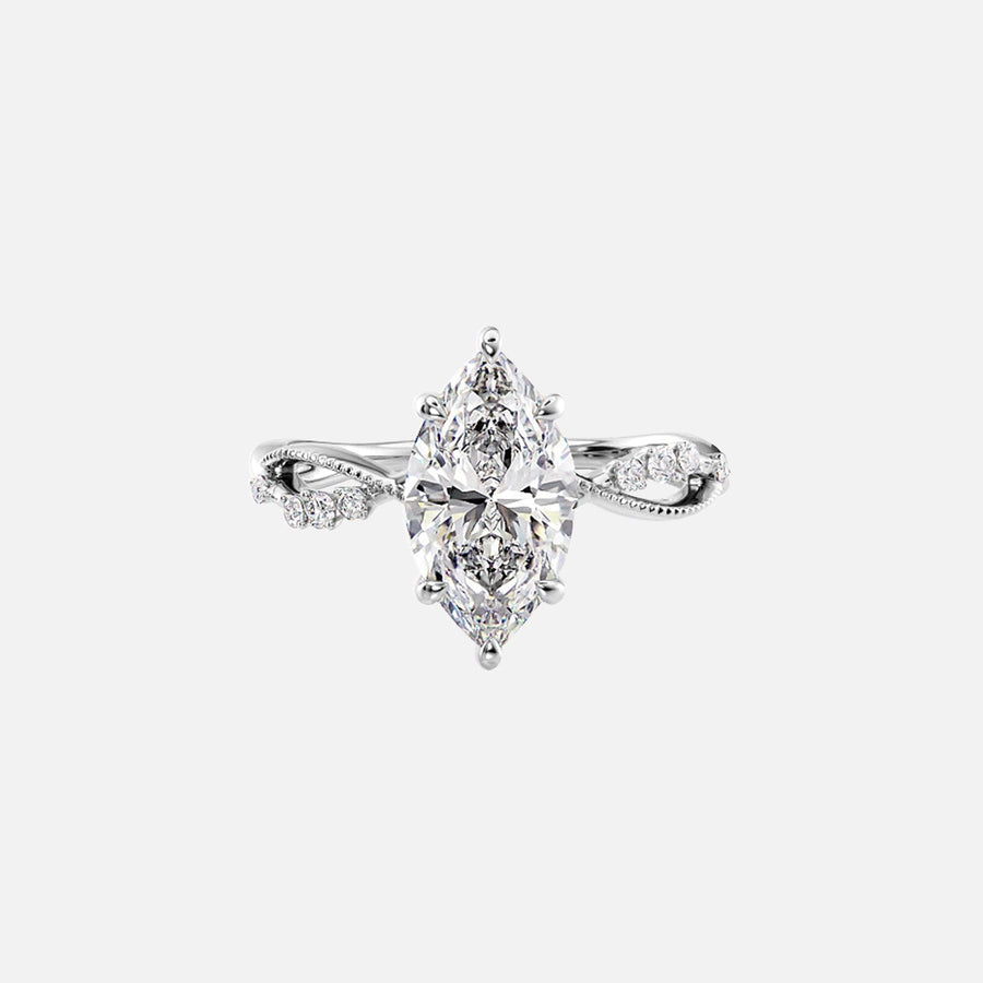 The Daisy Marquise Moissanite Ring 14k White Gold 001