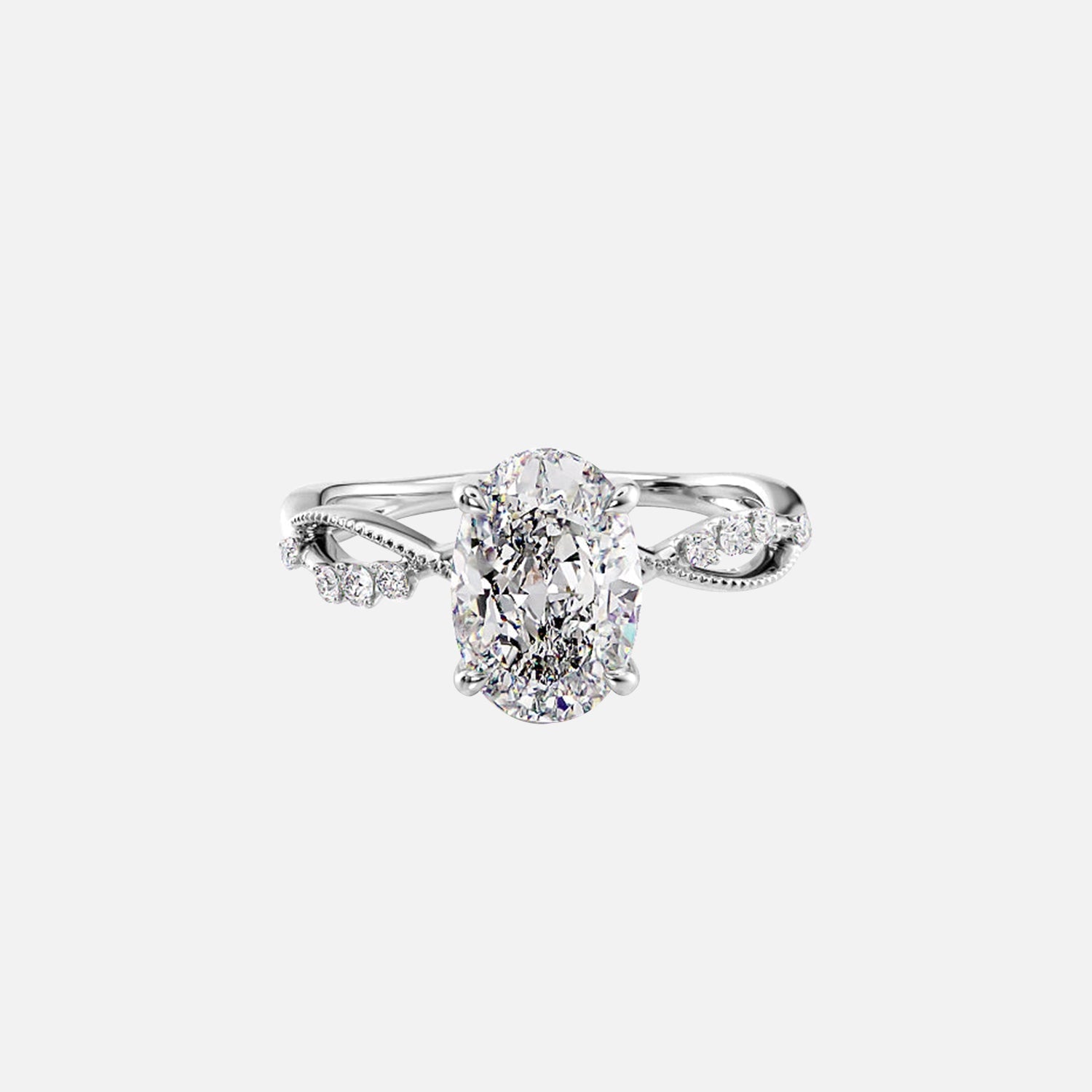  The Daisy Oval Moissanite Ring 14k White Gold 001