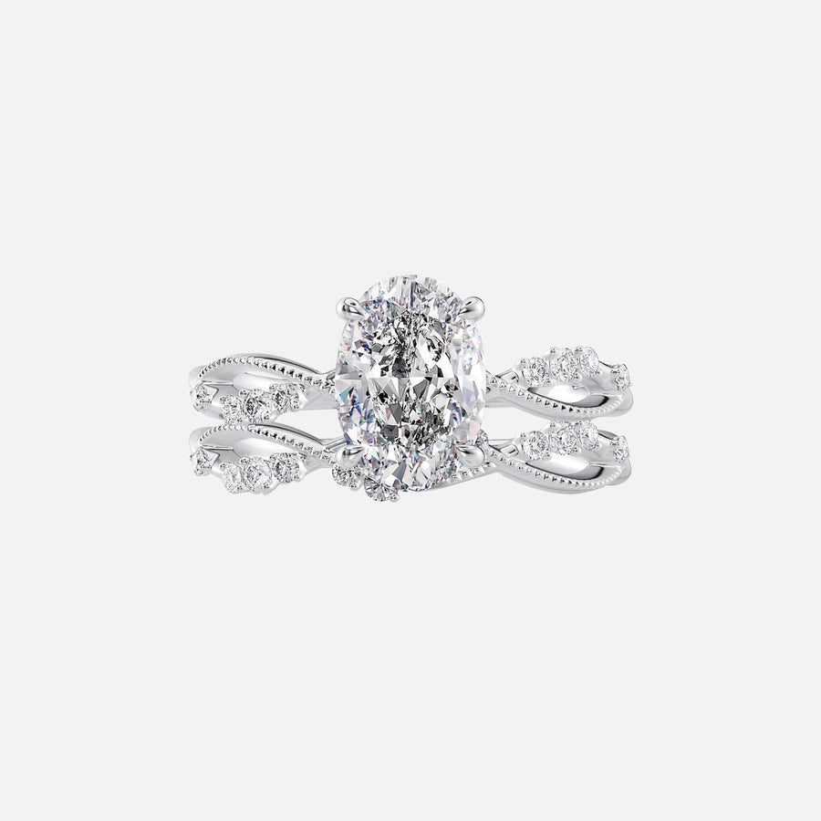  The Daisy Oval Moissanite Ring 18k White Gold 003