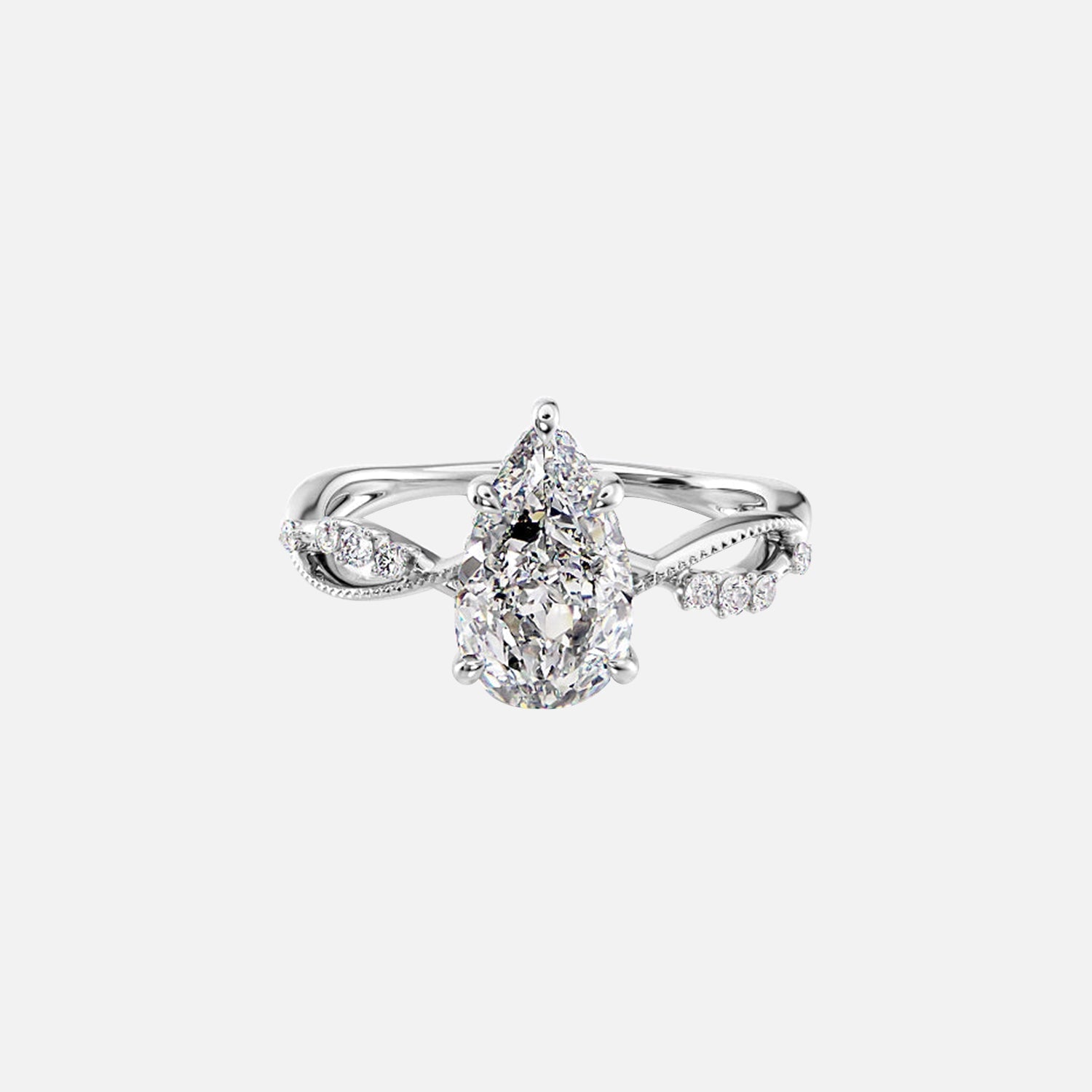  The Daisy Pear Moissanite Ring 14k White Gold 001