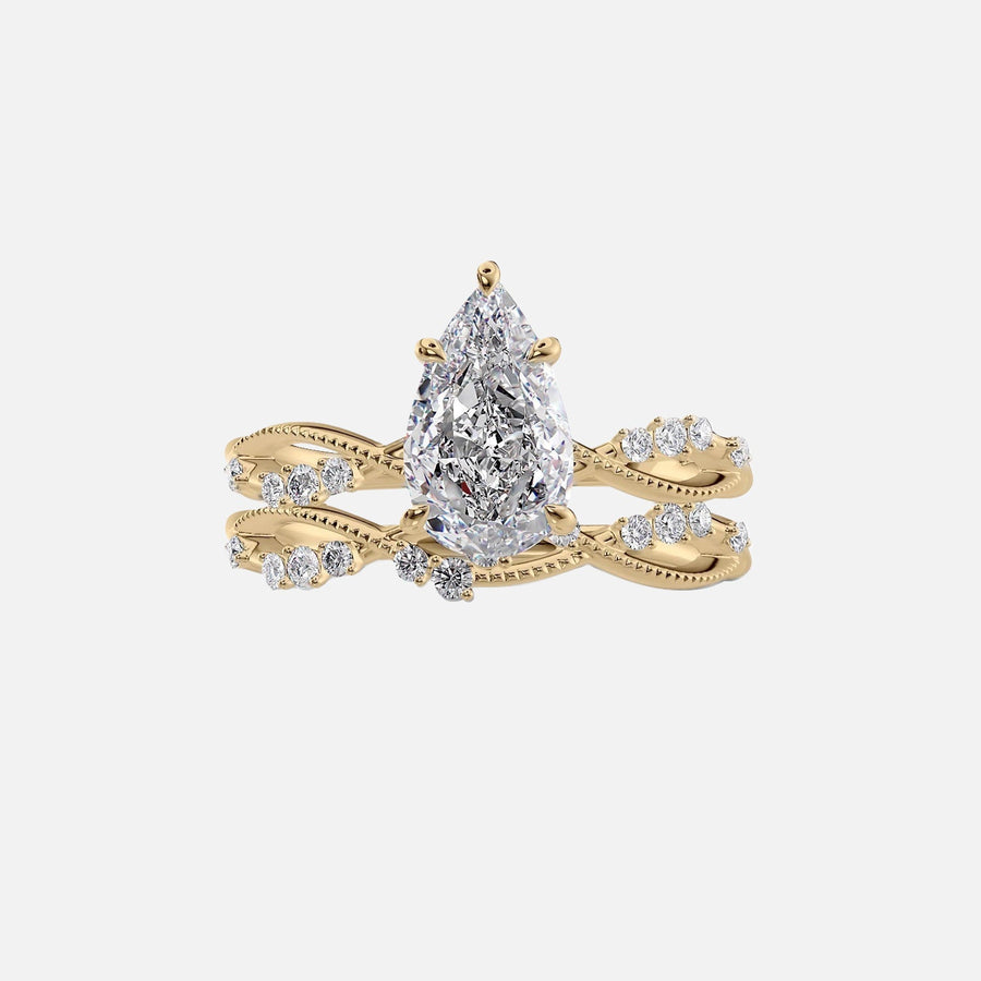  The Daisy Pear Moissanite Ring 18k Yellow Gold 003