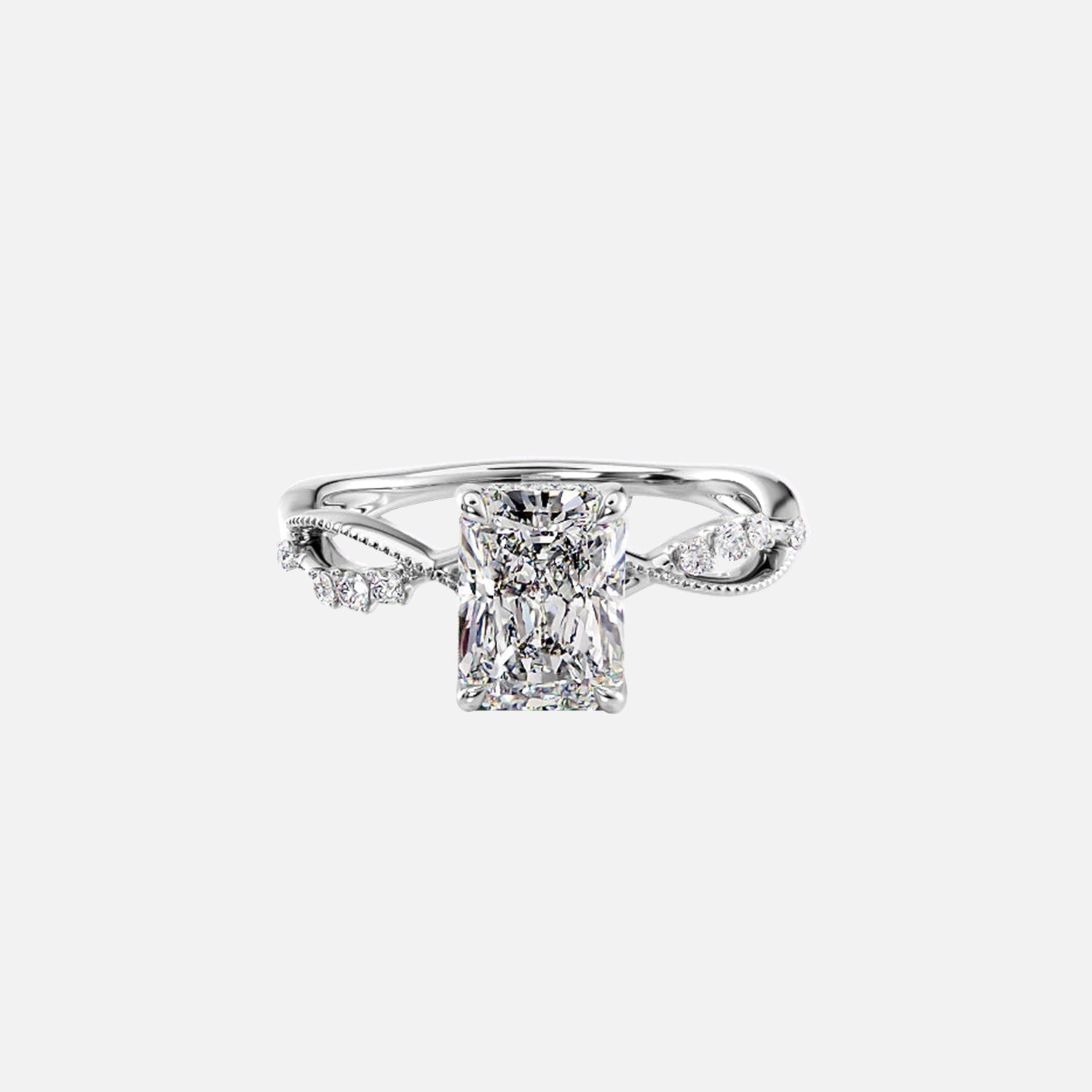  The Daisy Radiant Moissanite Ring 14k White Gold 001