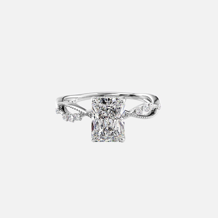  The Daisy Radiant Moissanite Ring 14k White Gold 001