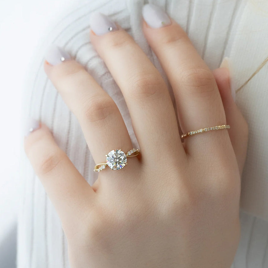  The Daisy Round Lab Diamond Ring 14k Yellow Gold 004