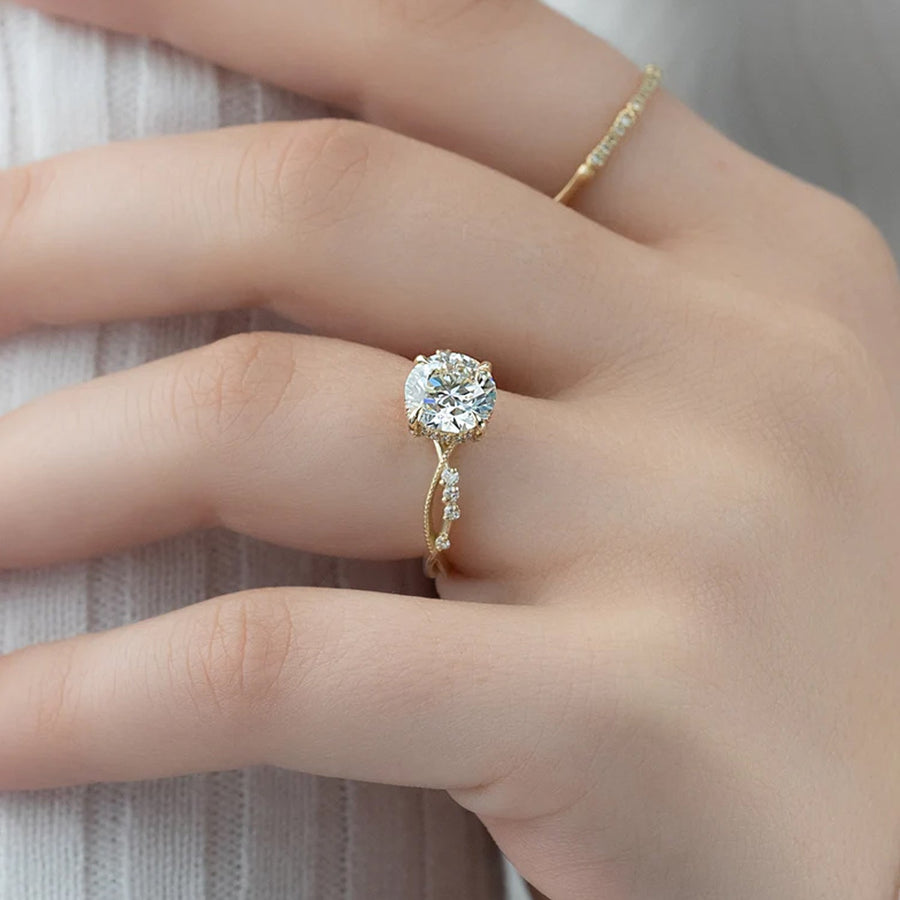  The Daisy Round Lab Diamond Ring 14k Yellow Gold 005