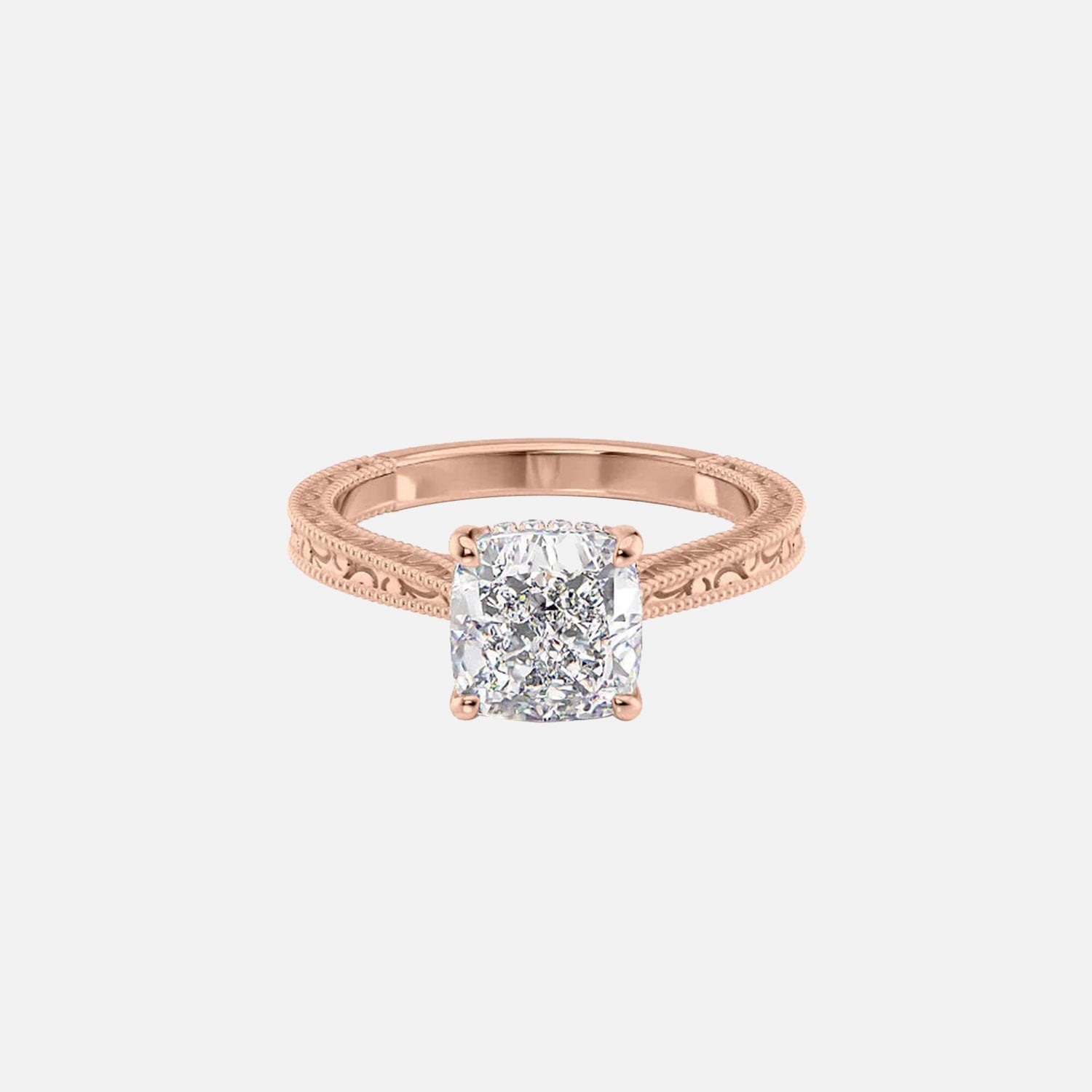  The Elizabeth Cushion Moissanite Ring 14k Rose Gold 001